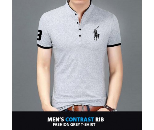 Mens Contrast Rib Fashion Grey T-shirt
